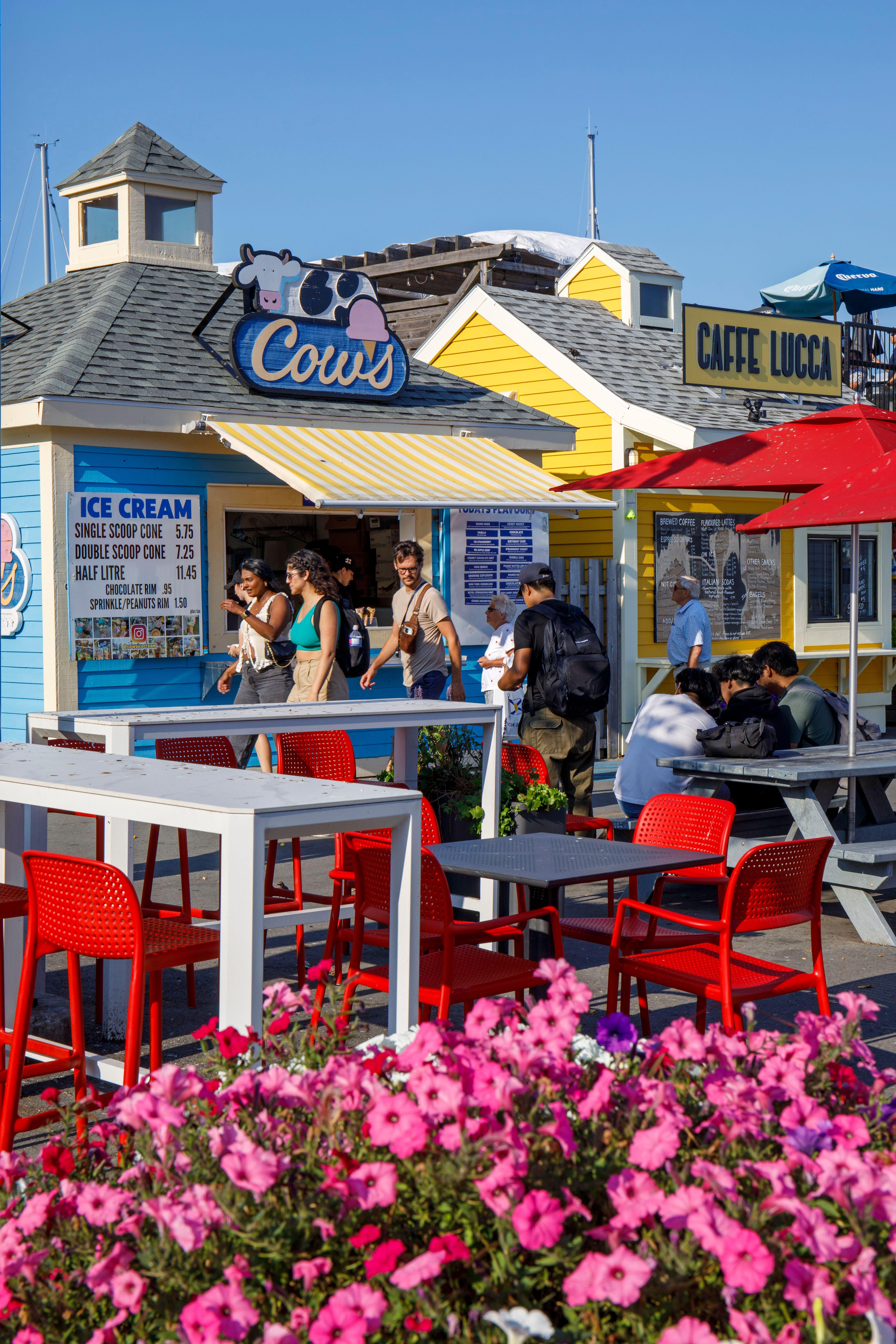 Halifax waterfront shops with ice cream and coffee shops.