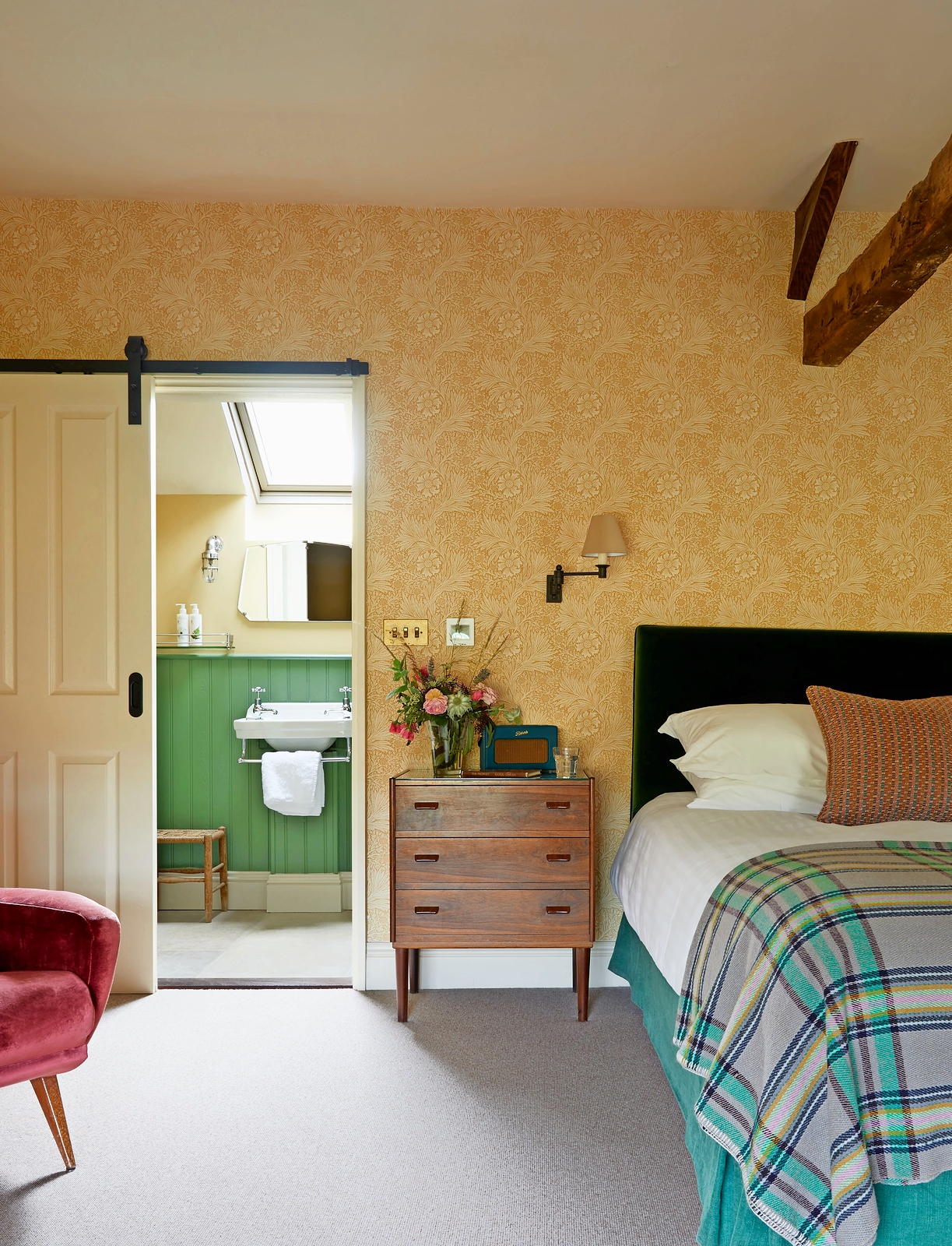 Stylish bedroom at Felin Fach.