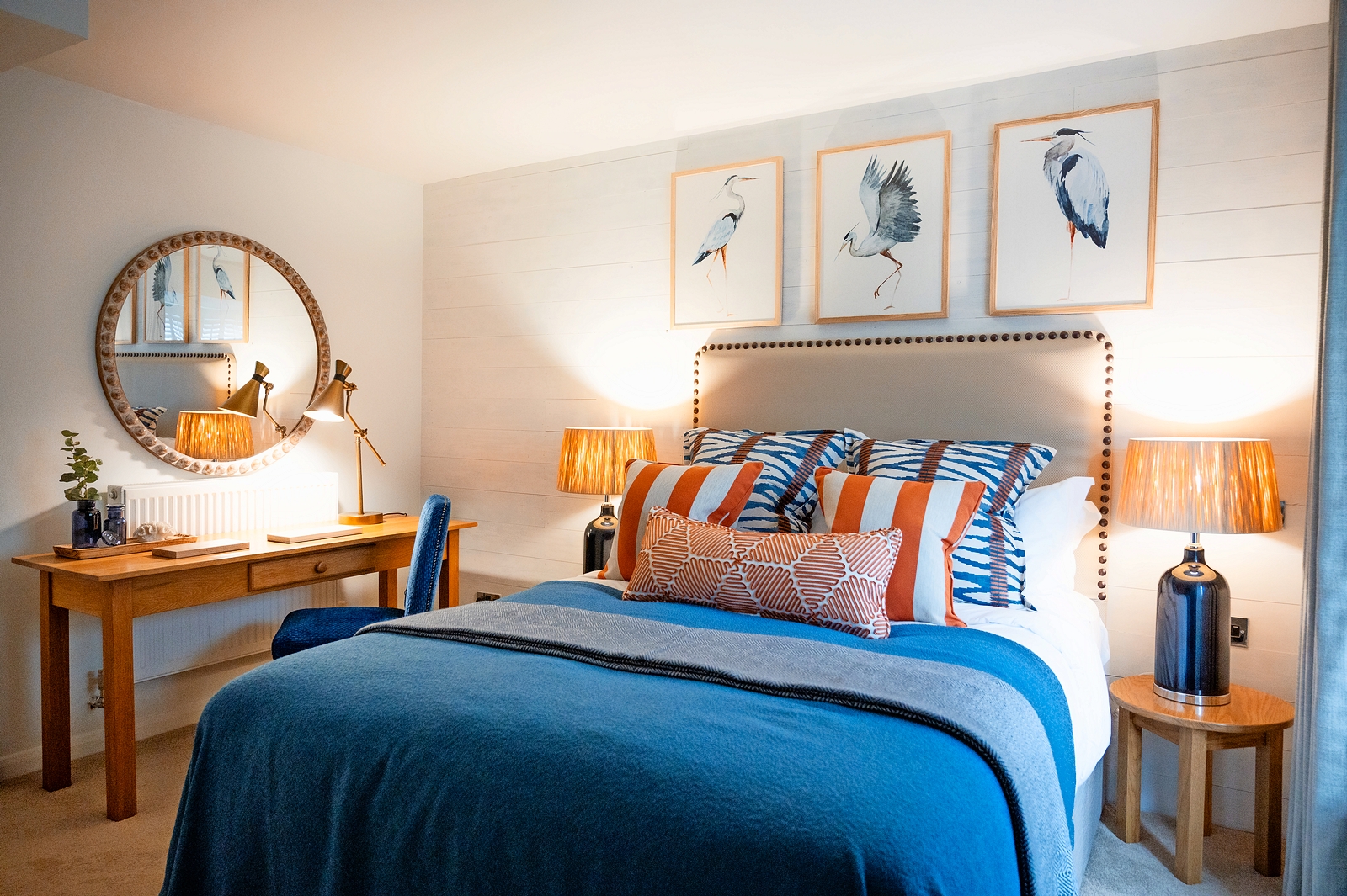 Luxurious hotel bedroom with blue accents at St Brides Spa Hotel.